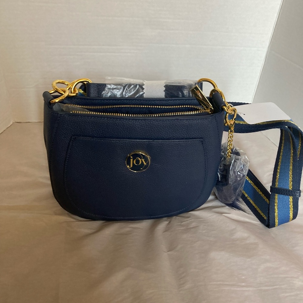 NWT - JOY Chic Bag with Pompom Plus RFID Tech & Anti-microbial. Navy